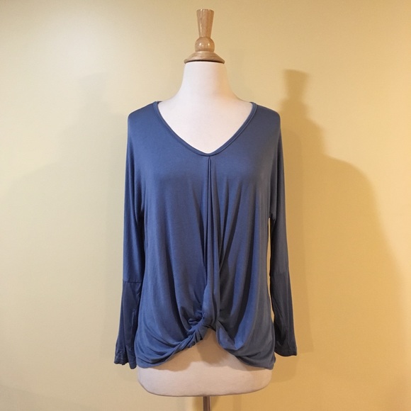 Twist Knot High Low Drapey Long Sleeve Knit Top - Picture 3 of 5